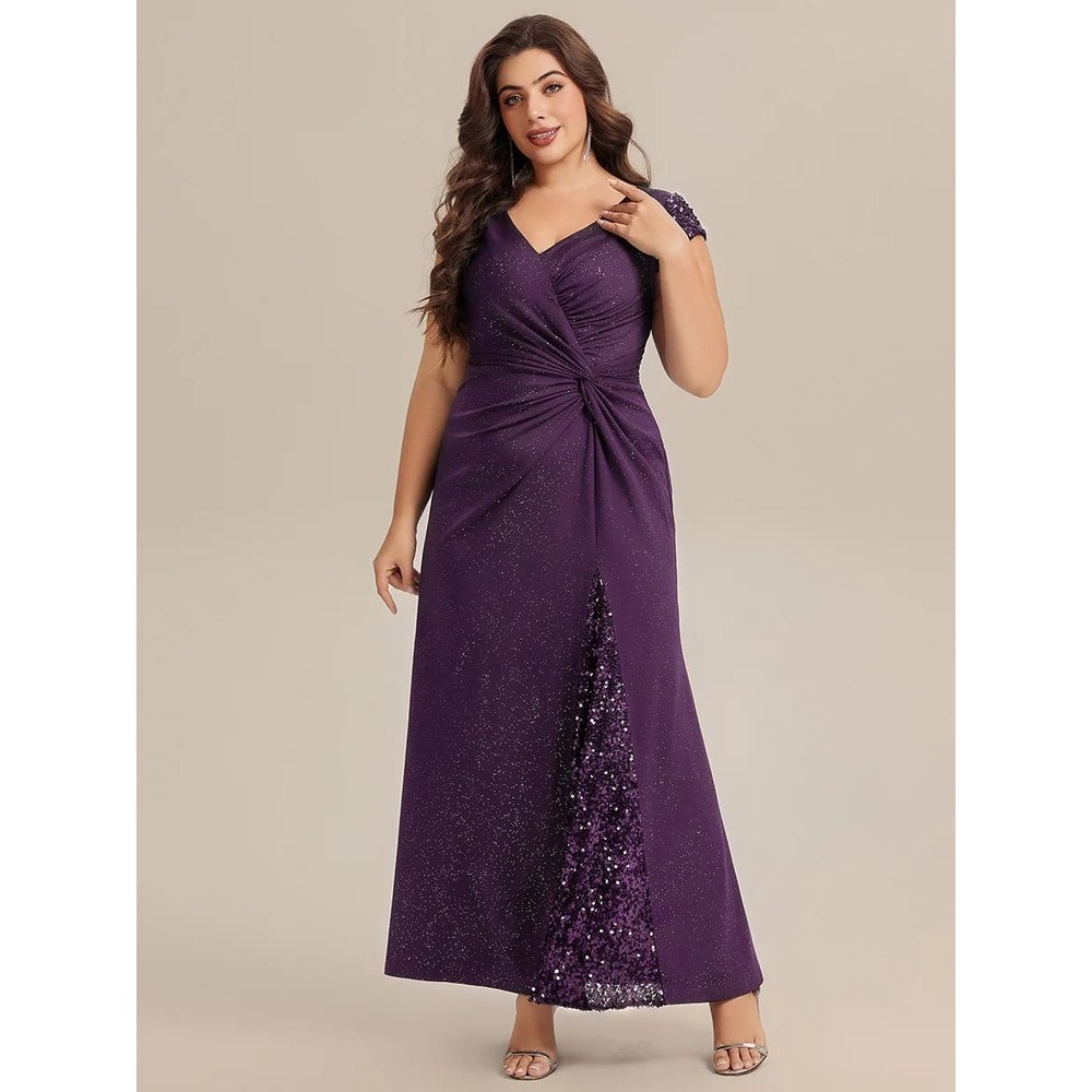Ever Pretty Kaia Purple Knotted Knit Cap Sleeve Maxi Glitter Evening Dress / 20